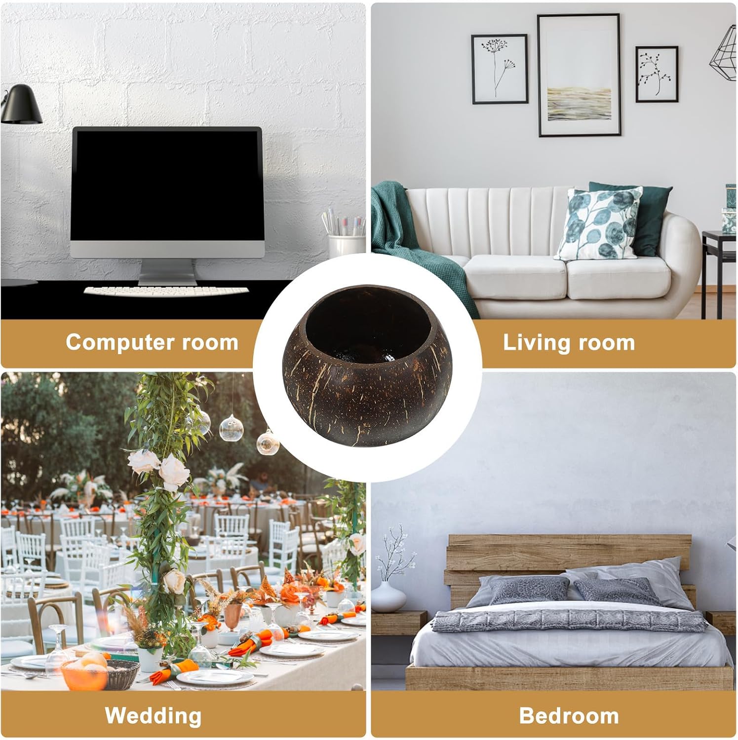Coconut Shell Candle Wax Holder for Jar Candles, Natural Soy Wax Container with Decorative Modern Design, for Bedroom and Table Decoration, Wide Range of Uses