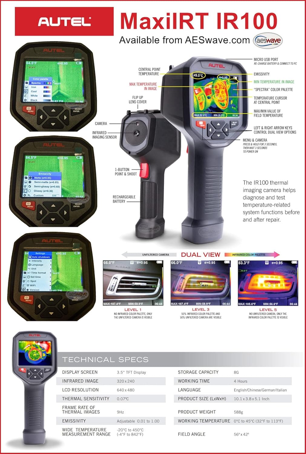 Autel MaxiIRT IR100 2023 Cámara de imágenes térmicas 40F a 8420F
