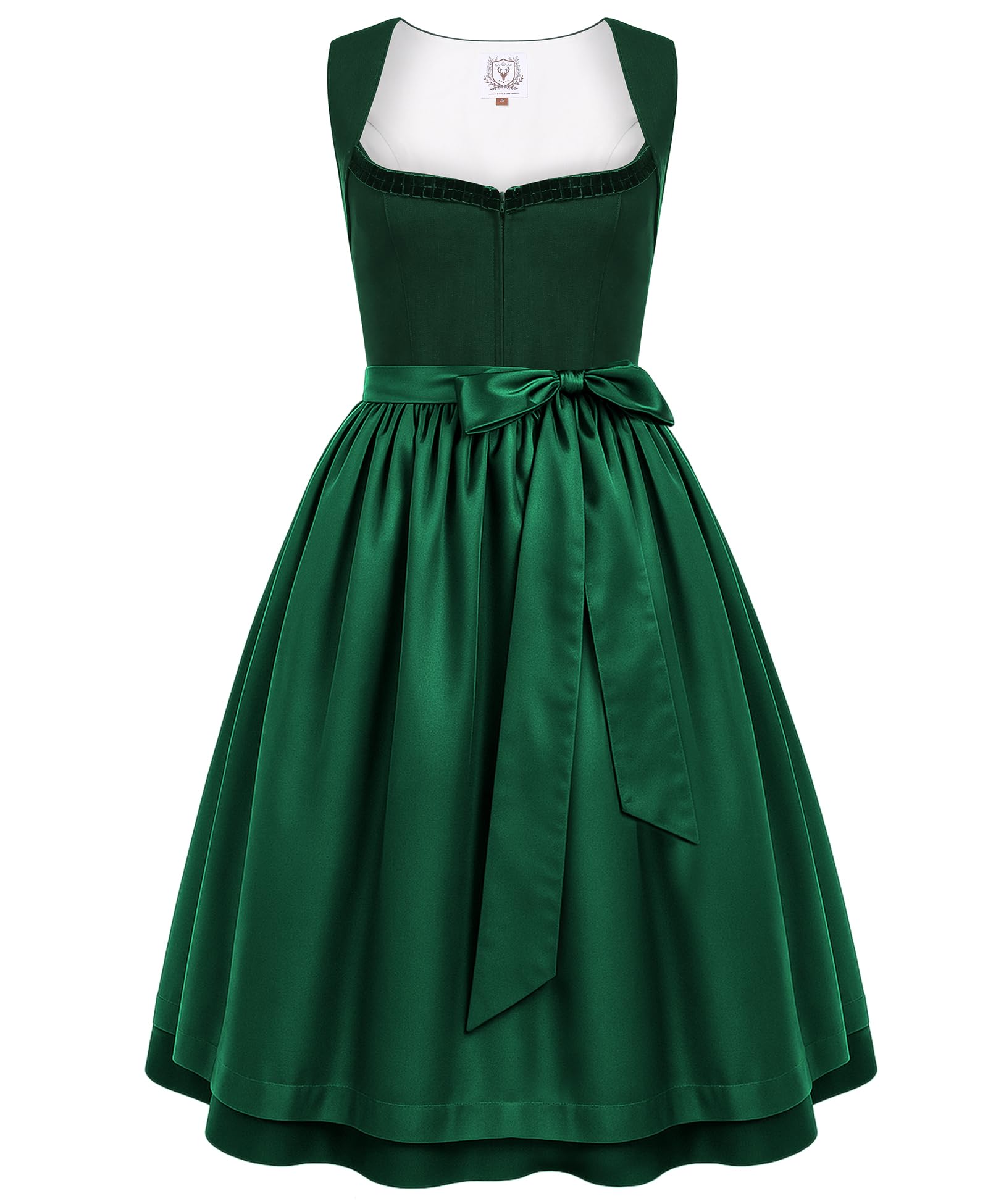 DIRNDLSTERN Damen Trachtenrock Grün - Midi Trachtenkleid für Oktoberfest Leinen Dirndlkleid mit Dirndlschürzen