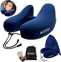Vista 10 de Modern Advantage Almohada inflable de viaje para aviones con capucha cómoda, soporte ajustable para el cuello, almohada ligera y compacta para Negro