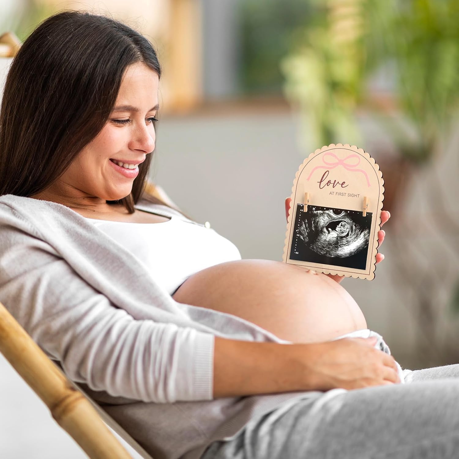 Vicenpal Pink Bow Wooden Ultrasound Picture Frame - Coquette Double Sided Sign for the Announcement of Your Pregnancy - Nursery Decor Sonogram Photo Frame & Pregnancy Gift for First Time Moms - Image 7