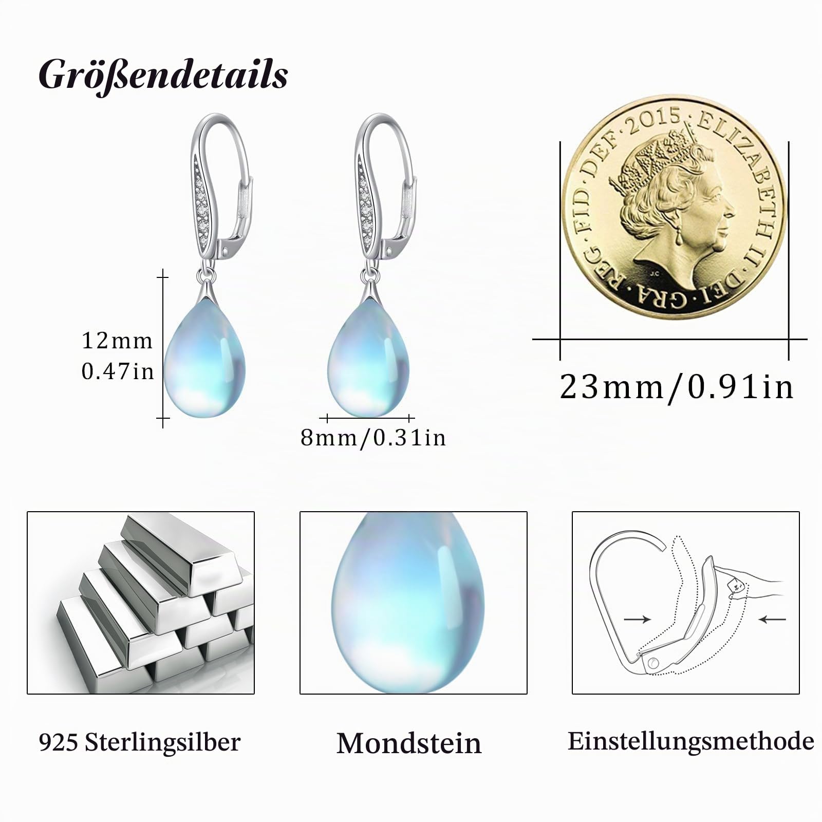 OHAYOO Mondstein Silber Ohrringe Damen 925 Engel Abalone/Onyx/Türkis/Keltische Ohrstecker Leverback Ohrringe Mondstein Schmuck für Damen Mädchen