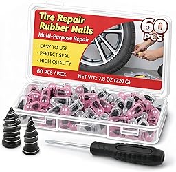 60-Piece tire Repair Screws, 2026 New Vacuum tire Repair Rubber Nail kit, Two Sizes, Suitable for self-Service Screw Fixing of tire Plugs on Trucks, Cars, Motorcycles, etc.