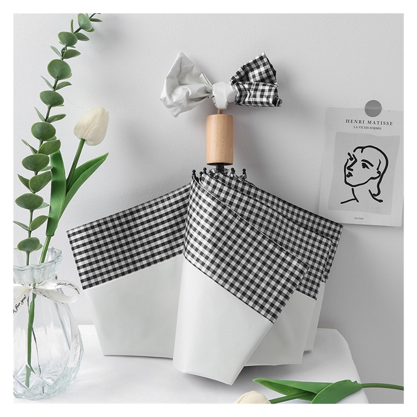 RENEESME Umbrellas for Rain Women's Wooden Handle Sun Umbrella Folding Spliced Sun Umbrella for Rain Or Rain Strong Umbrella for Wind and Rain(Color:C)