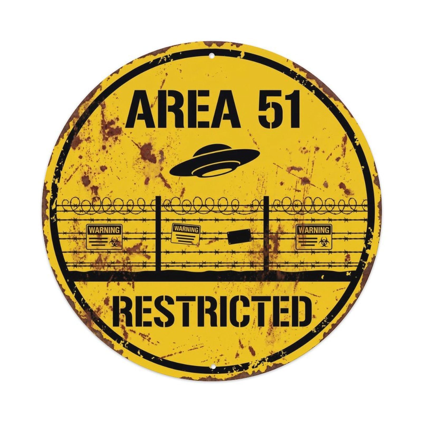 Vintage Alien Area 51 Forbidden Zone Metal Tin Sign Plaque Wall Decor for Cafe, Club, Garden Round Metal Poster 8x8Inch