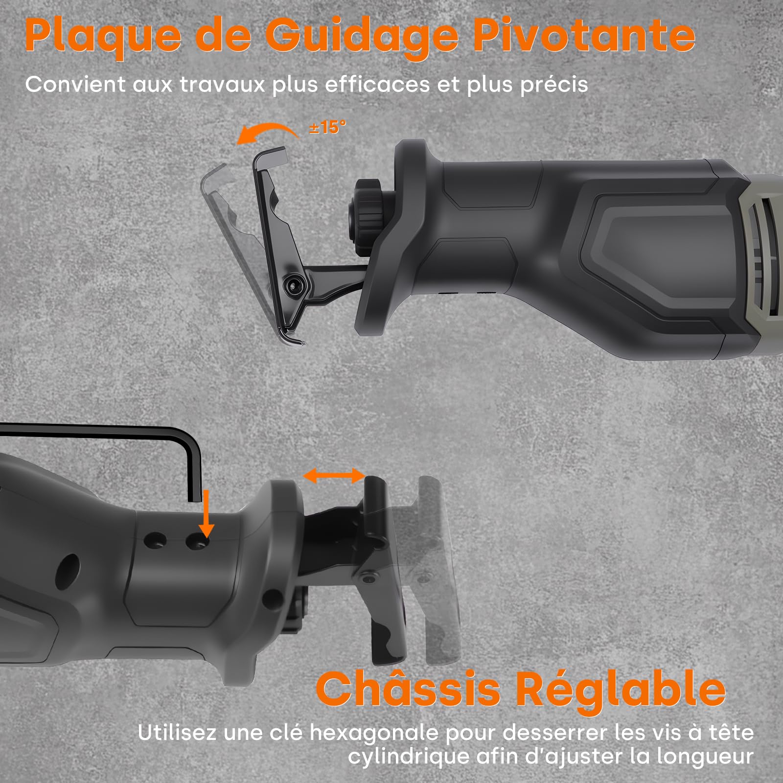 710W Scie Sabre, 2800 SPM Vitesse Variable, Changement de Lame Sans Outil, Longueur de Course de 20 mm, 6 Lames pour le Bois, Le Métal Tendre et la Coupe de Tuyaux en PVC