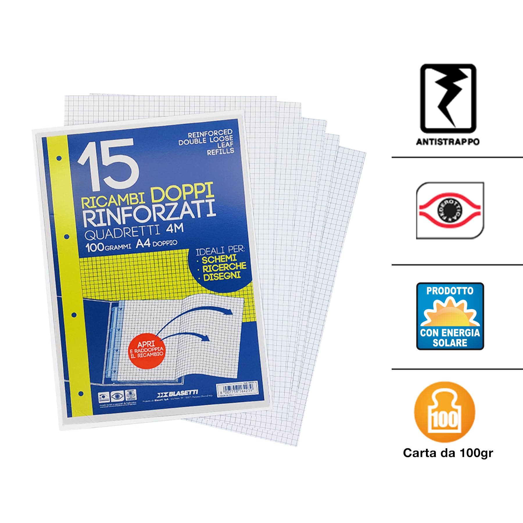 Fogli Doppi Blasetti A4 - Carta 100gr, Forati, Per Schemi E Disegni, Rigatura Quadretti 5mm - Foto 10