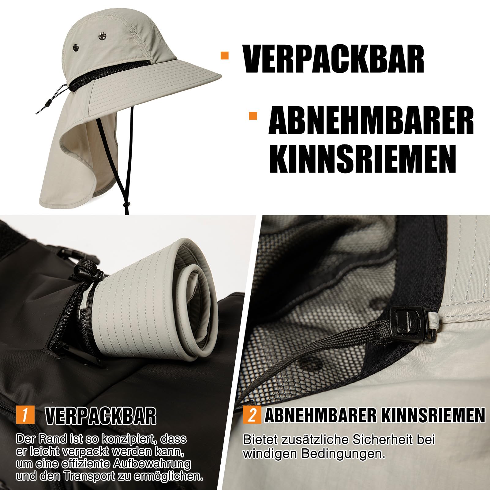 TOP-EX XL/XXL wodoszczelny kapelusz przeciwsłoneczny, męski, szerokie rondo, ochrona przed słońcem, czapka outdoorowa, trekkingowa, z ochroną karku, na lato, składana