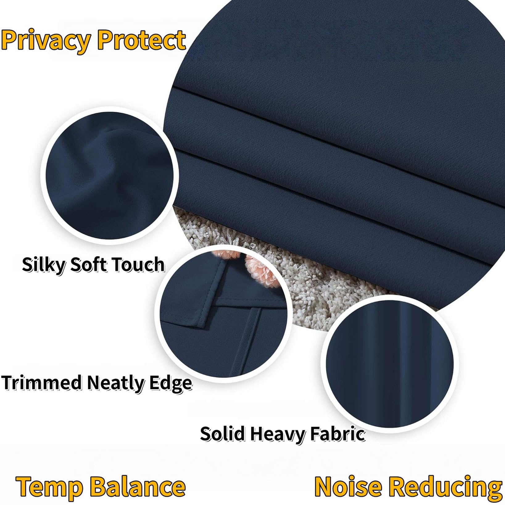 Thermovorhang 110 x 270 cm Verdunkelung Kälteschutz Schlafzimmer Curtains mit Ösen Modern 1 Stück für Wohnzimmer Schlafzimmer Heimbüro, Marineblau