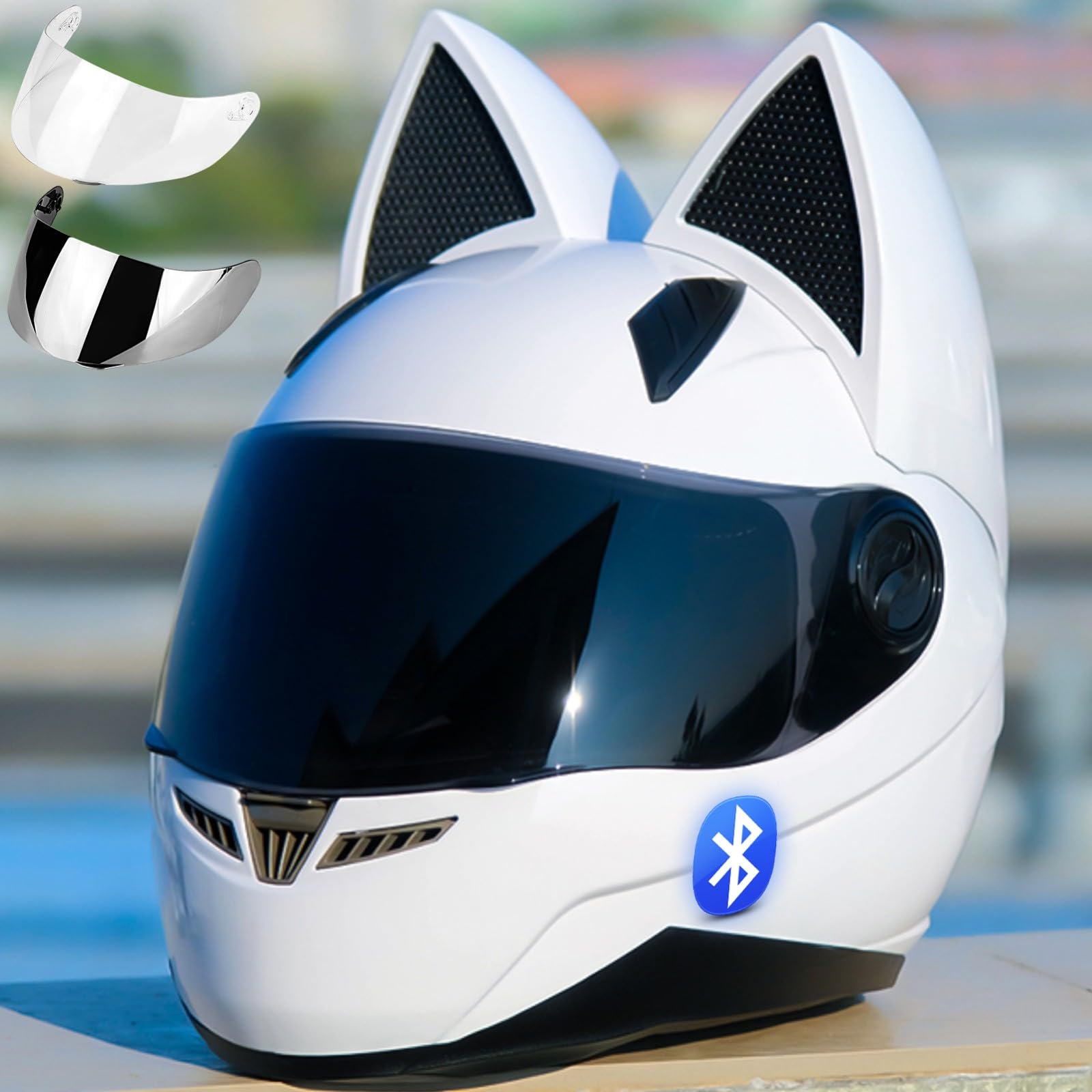 猫耳ヘルメット　フルフェイス Amazon.co.jp: 猫耳バイクヘルメット、フルフェイスバイク