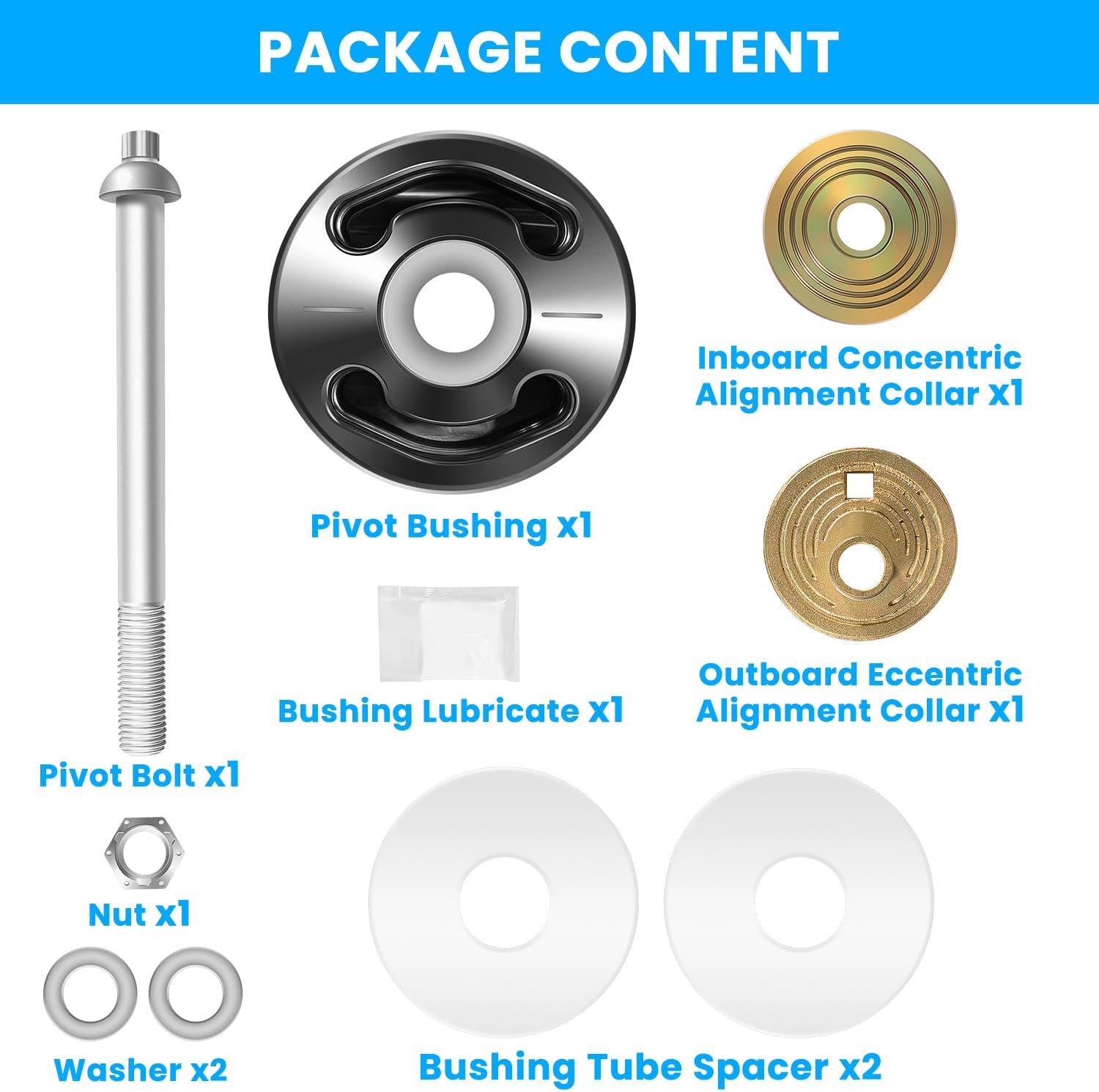 For Hendrickson Quik-Align Pivot Bushing Kit with Alignment Collars, Replaces S-24691S S-28654, Fits Turner Trailer INTRAAX, HT, HLM, FM20, LK Series Suspensio