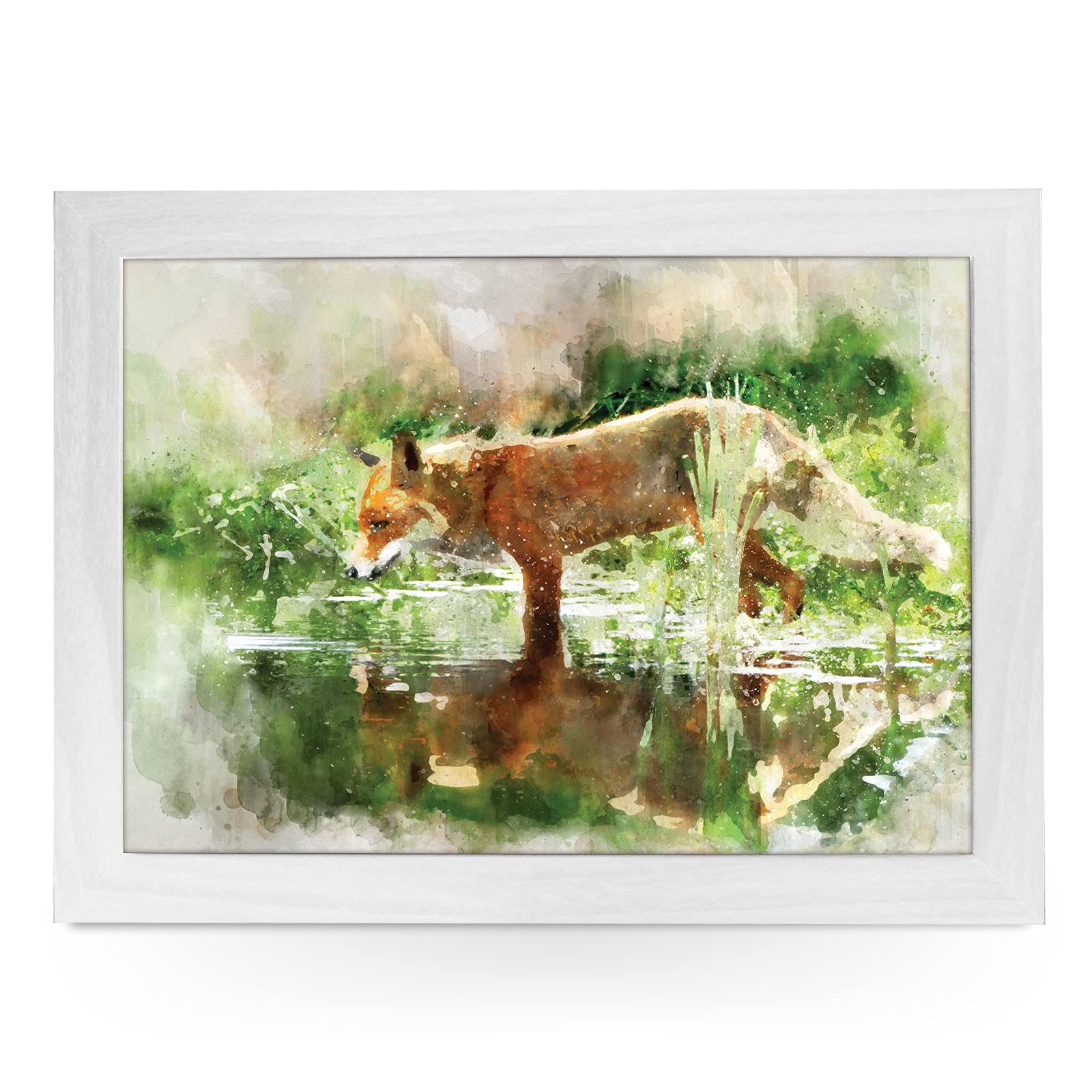 Portable Lap Desk Tray (Watercolour Fox) Handmade Wooden Frame, Beanbag Cushioned Bottom | Computers, Laptops, Meals, Food | L835 White