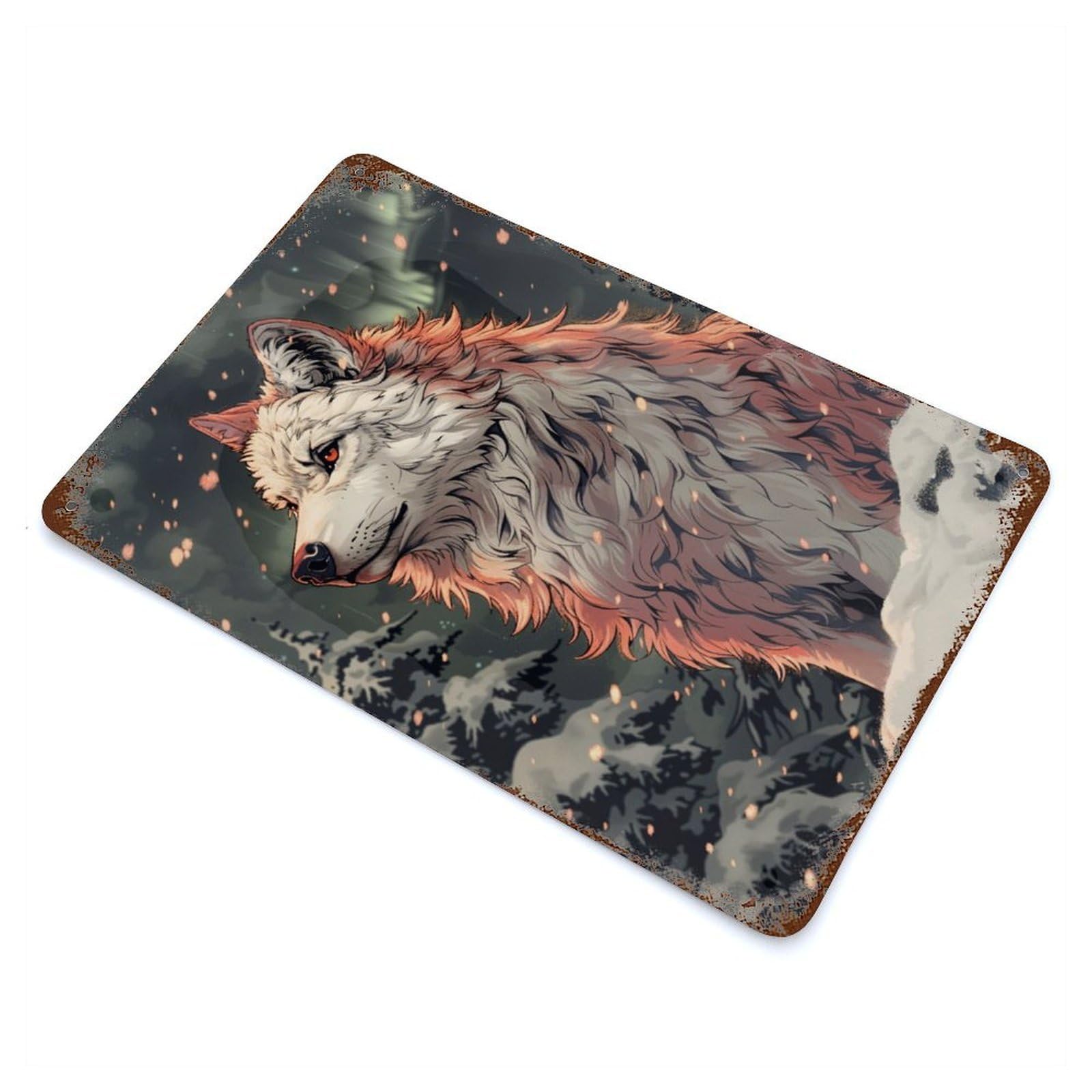 White Wolf in Snowy Forest Decorative Tin Sign 11.8"x7.9", Industrial Home Decor for Garage, Pub Or Kitchen