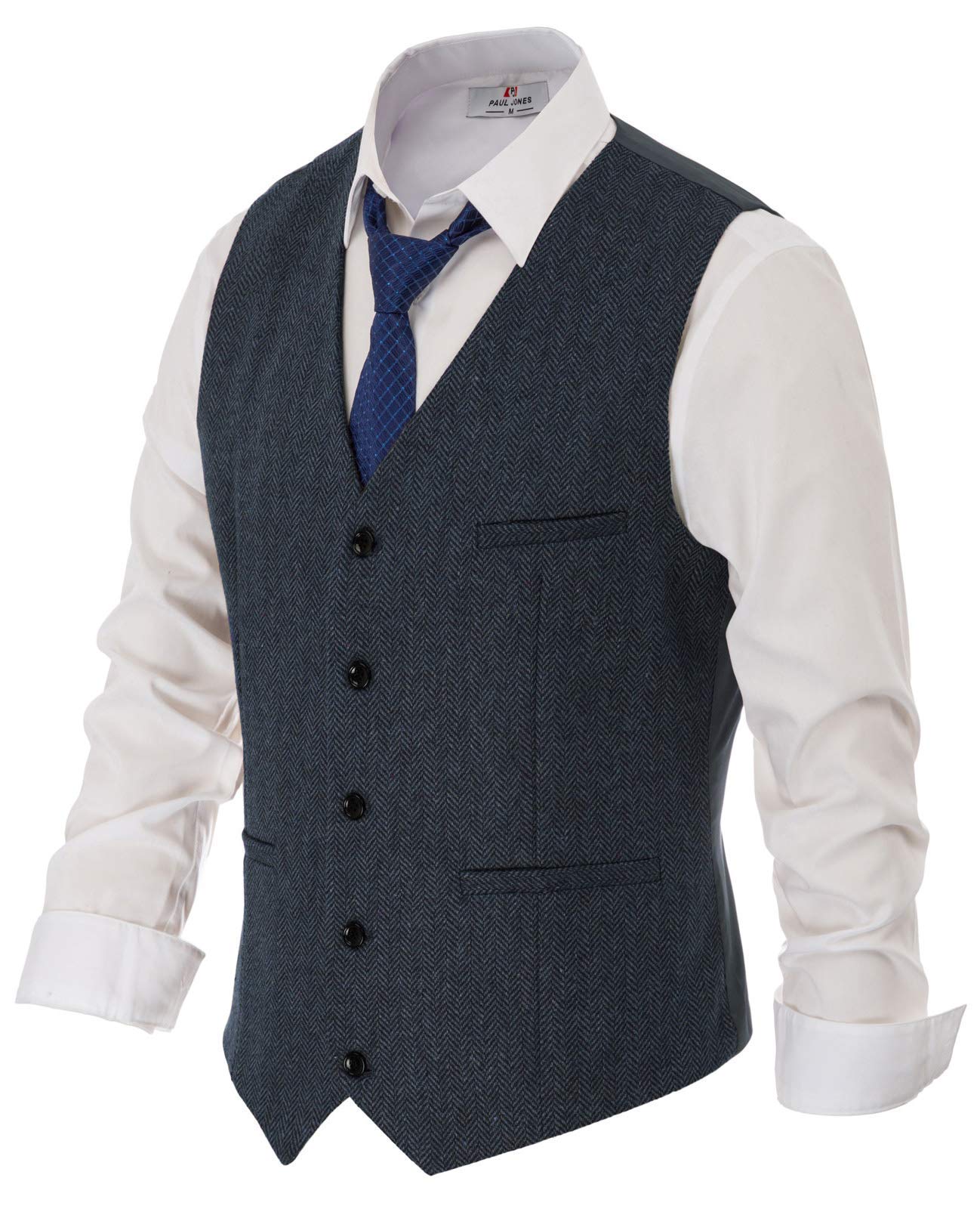 Men's Herringbone Tweed Suit Vest Casual Wool Blend Waistcoat