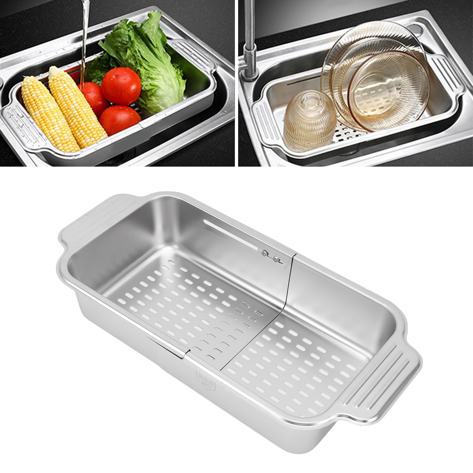 Passoire extensible en acier inoxydable 304, pour le lavage des légumes, les Fruits et le séchage de la vaisselle (L)