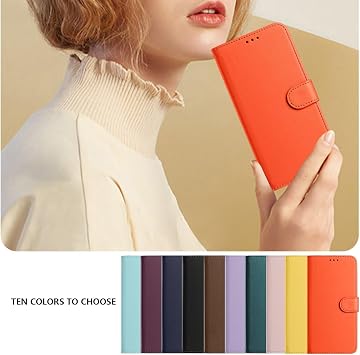 Compatible VIVO V60 Lite 5G Case, PU Leather, Notebook Type Cover, TPU Inner Shock Absorption, Card Storage, Large Wallet Pocket, Stand Function, Hand Strap Included, Orange