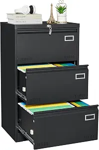 Contemporary Lockable Filing Cabinet with 3 Drawers, Fire Resistant, for Office and Home