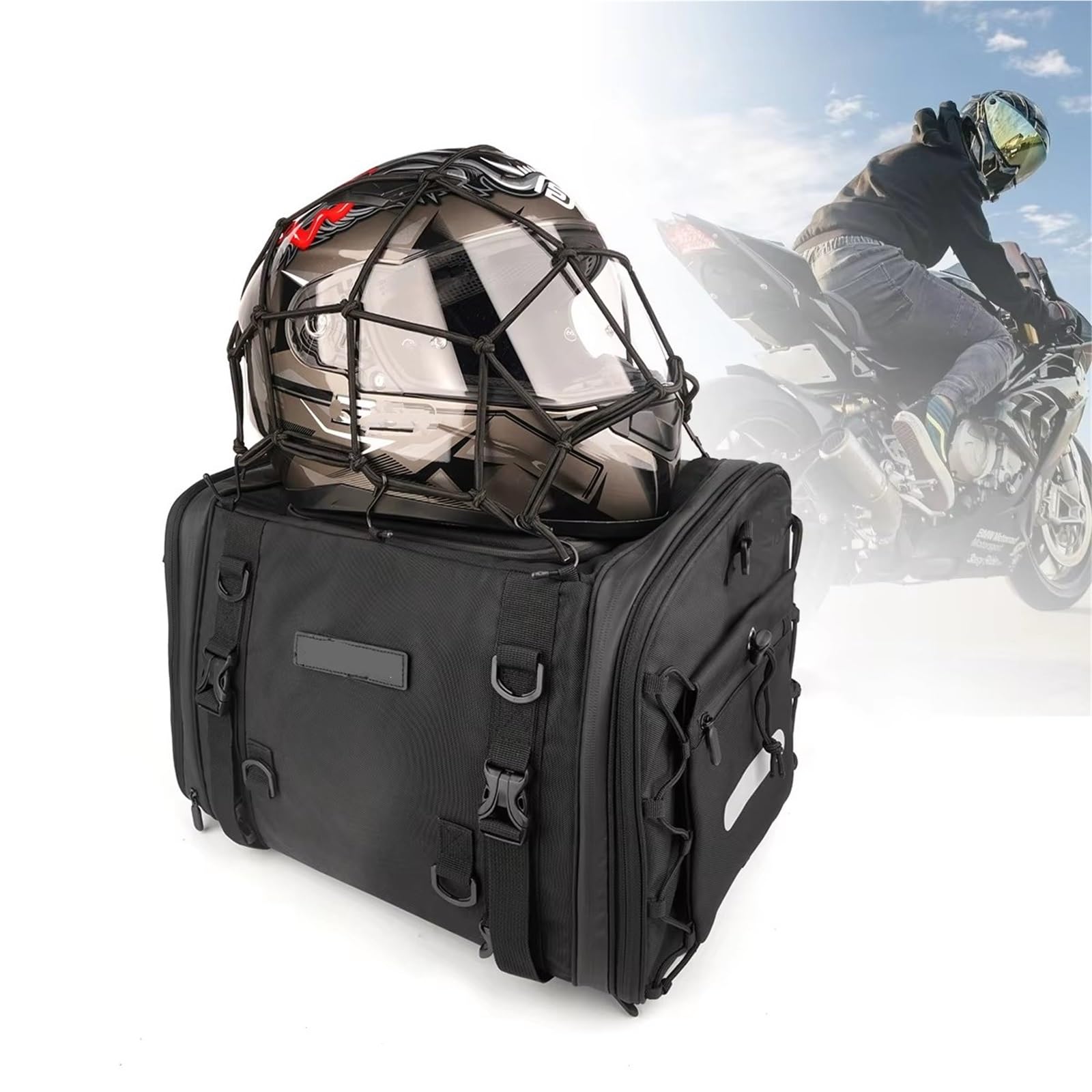 Sacoche arrière de Moto Universel pour Benelli Sacoche De Selle Moto en PVC Étanche 20-40-60L Arrière Sac de Selle Moto(1 Piece Black 40L-60L)