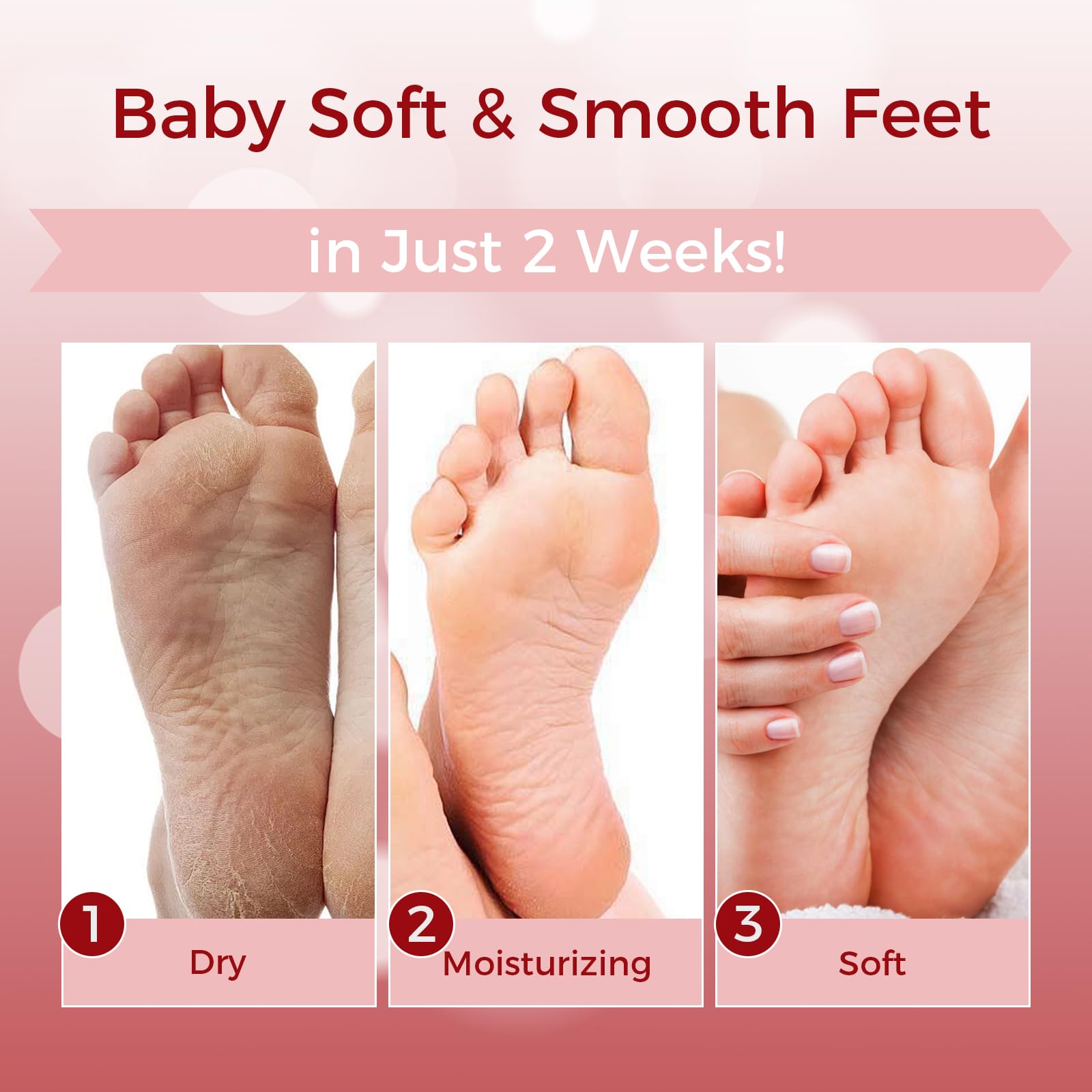 Maschera per Piedi 3 Paia, Trattamento Nutriente per Piedi, Ripara Talloni e Ammorbidisce Pelle Morta Secca, Foot Mask, Senza Peeling(Rose)