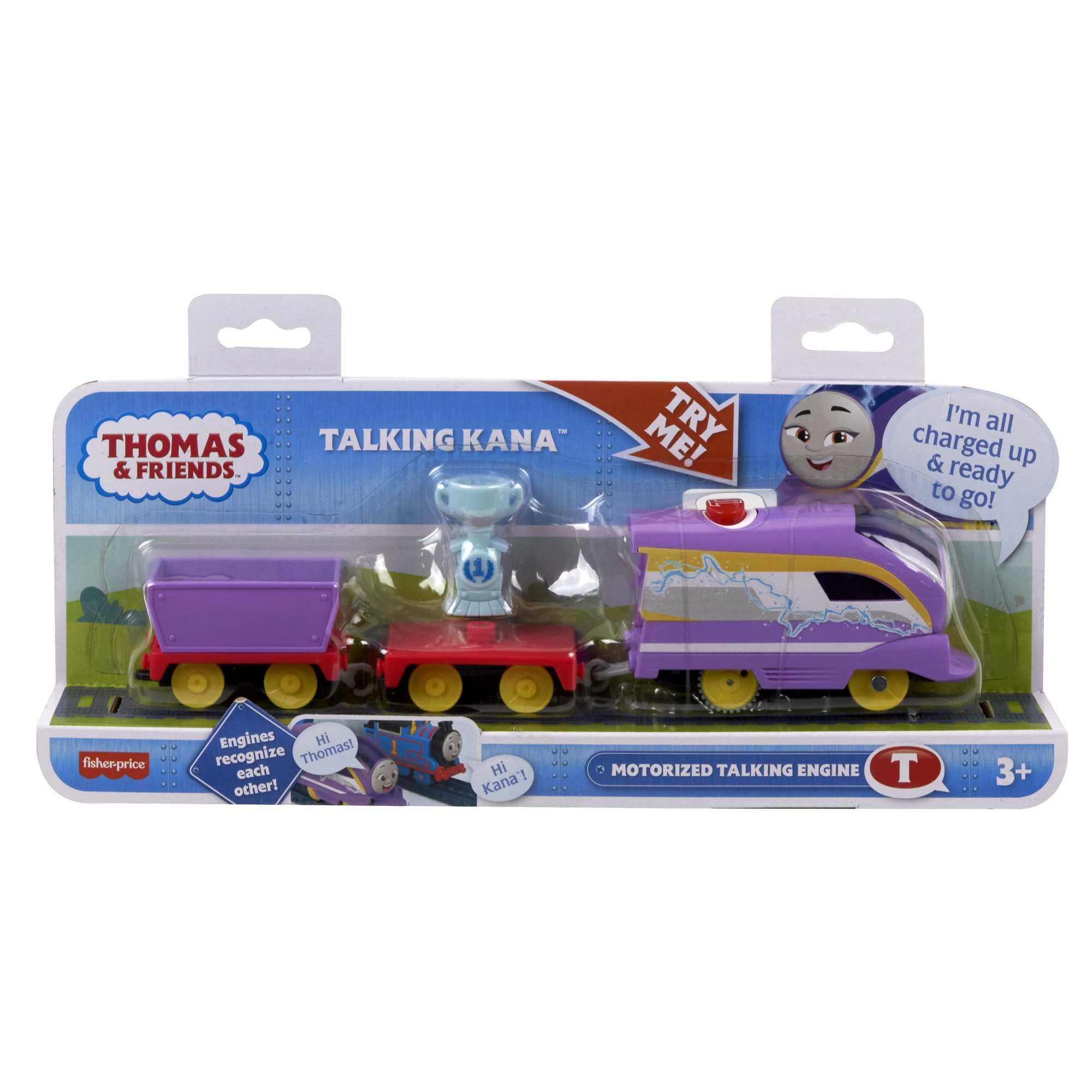 Thomas & Friends Train jouet parlant, moteur Kana motorisé à piles avec sons de phrases et cargaison pour jeu préscolaire