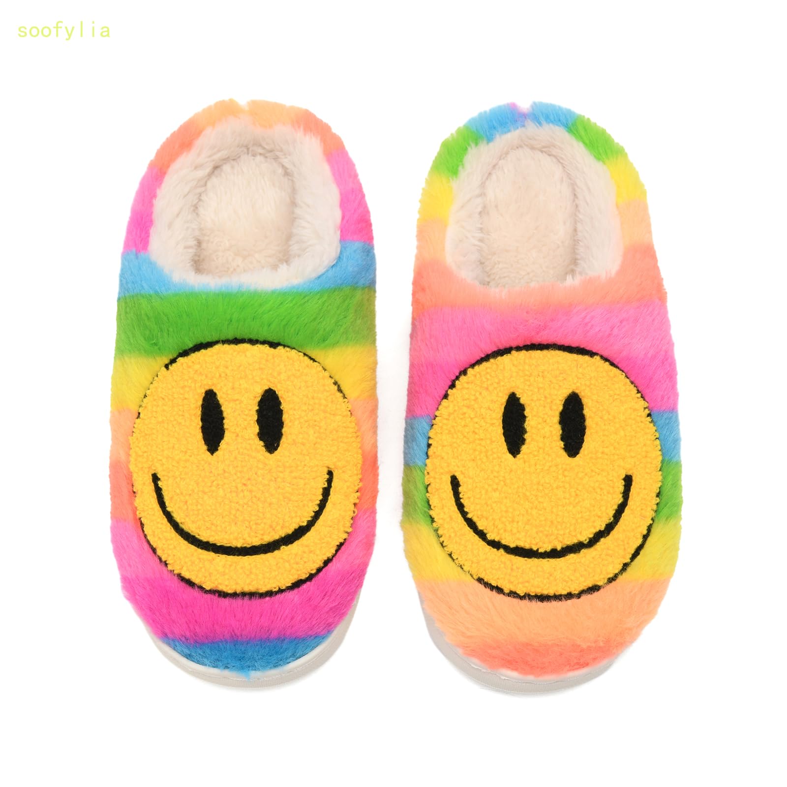 Cute Smile Face Kids' Plush Slippers - Non-Slip, Warm, Indoor/Outdoor Rainbow 4041