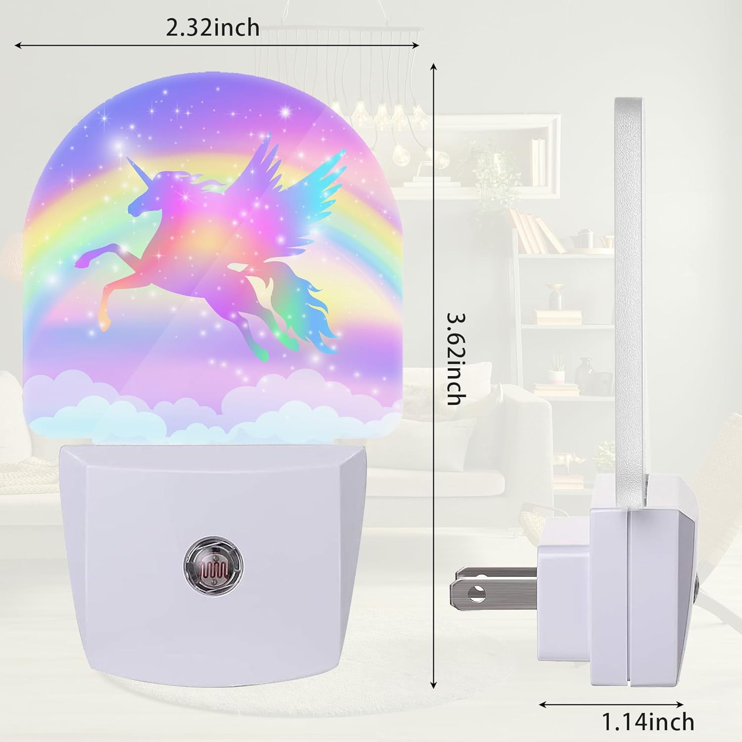 Unicorn Night Light, Rainbow Nightlight Plug into Wall with Dusk to Dawn Sensor, LED Lamp Energy Saving Lights for Girls,Lamp for Bedroom Bathroom Hallway