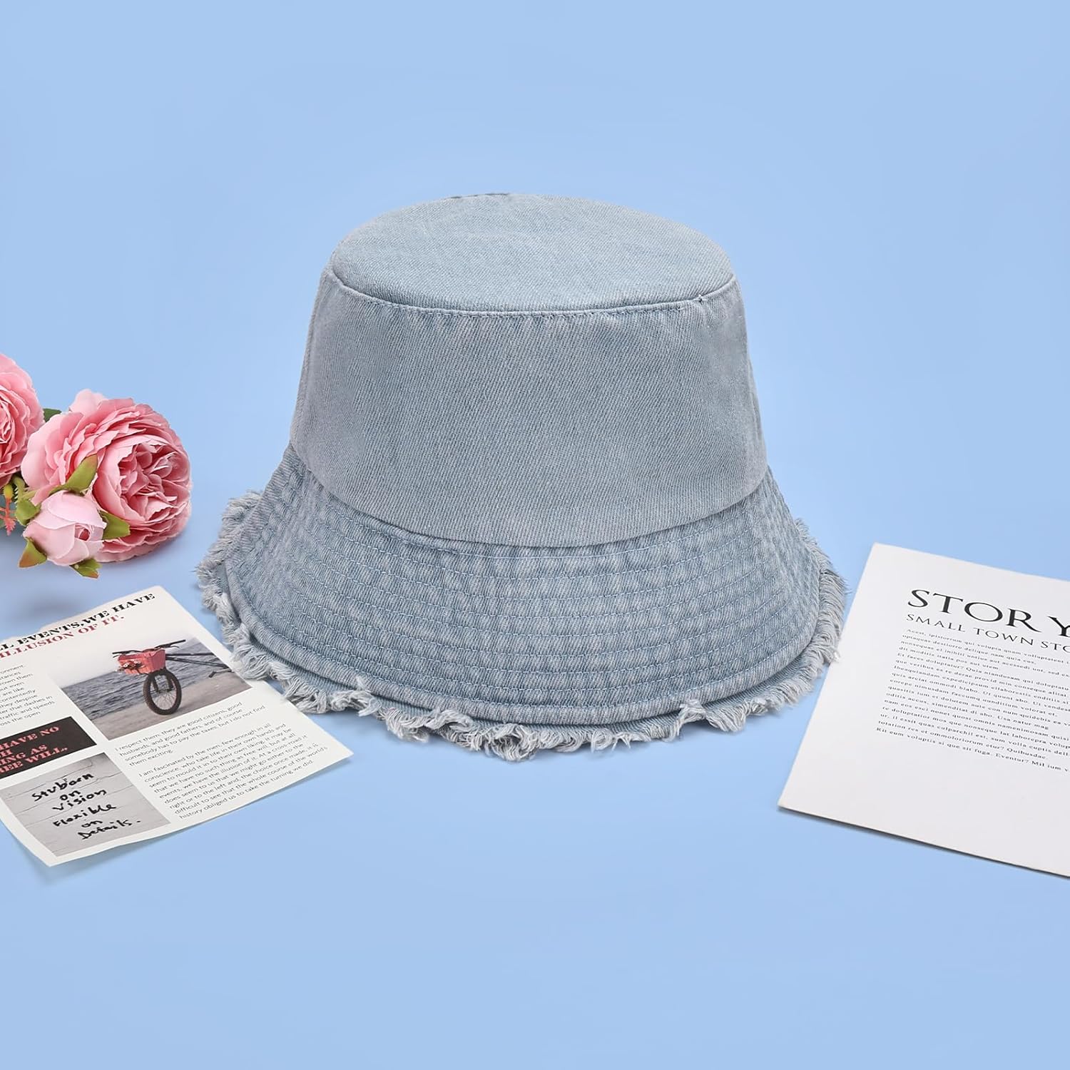 Washed Cotton Denim Bucket Hat, Summer Outdoor Wide Brim Lightweight Cap for Women, Beach Packable Travel Hat - Image 6