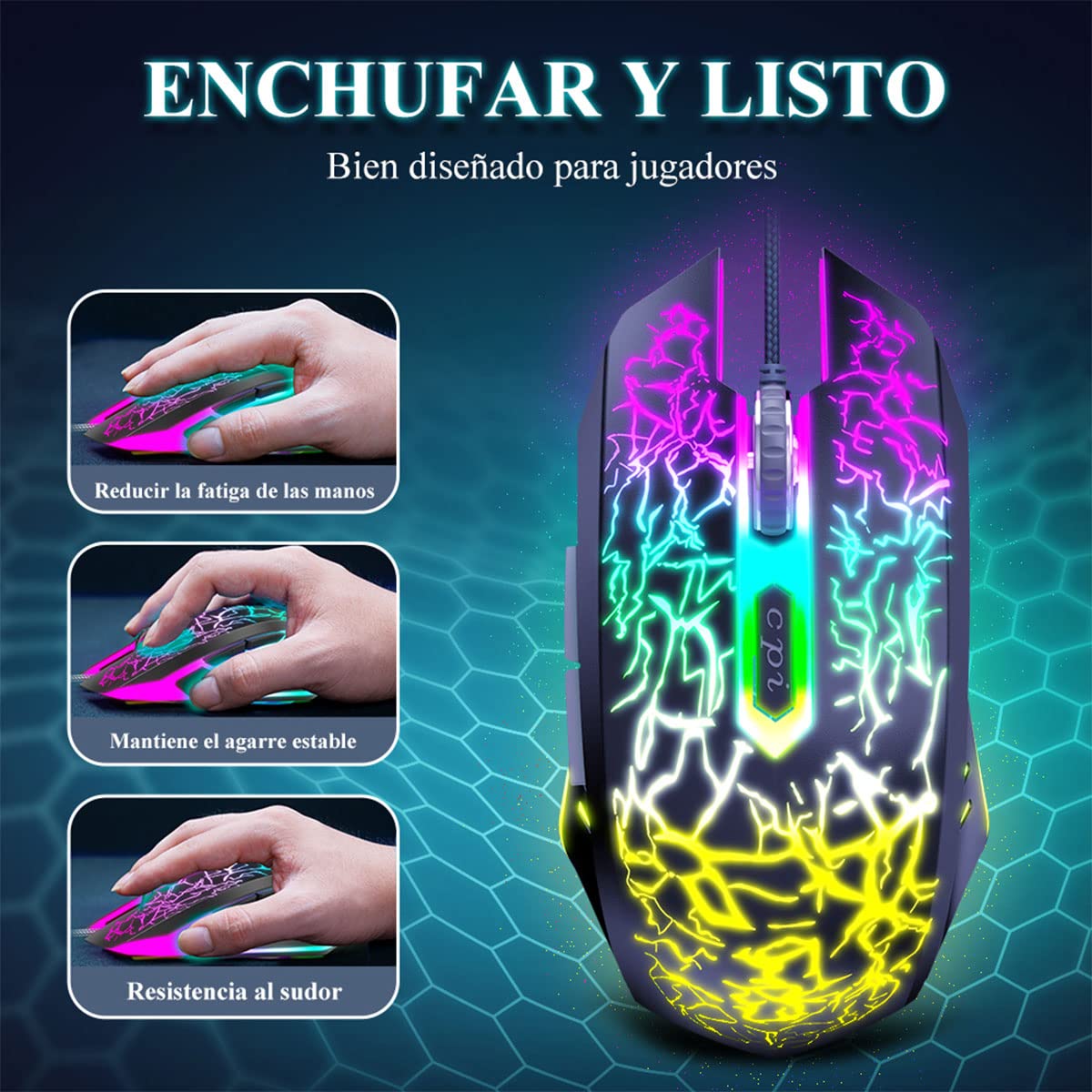 Bengoo Raton Gaming con Cable, 4 dpi Ajustables hasta 3600,Gaming Mouse Óptico, 6 Botones Programables, 7 Modos de Iluminación RGB Personalizable, Ratones USB para PC, Laptop, MacBook-Negro