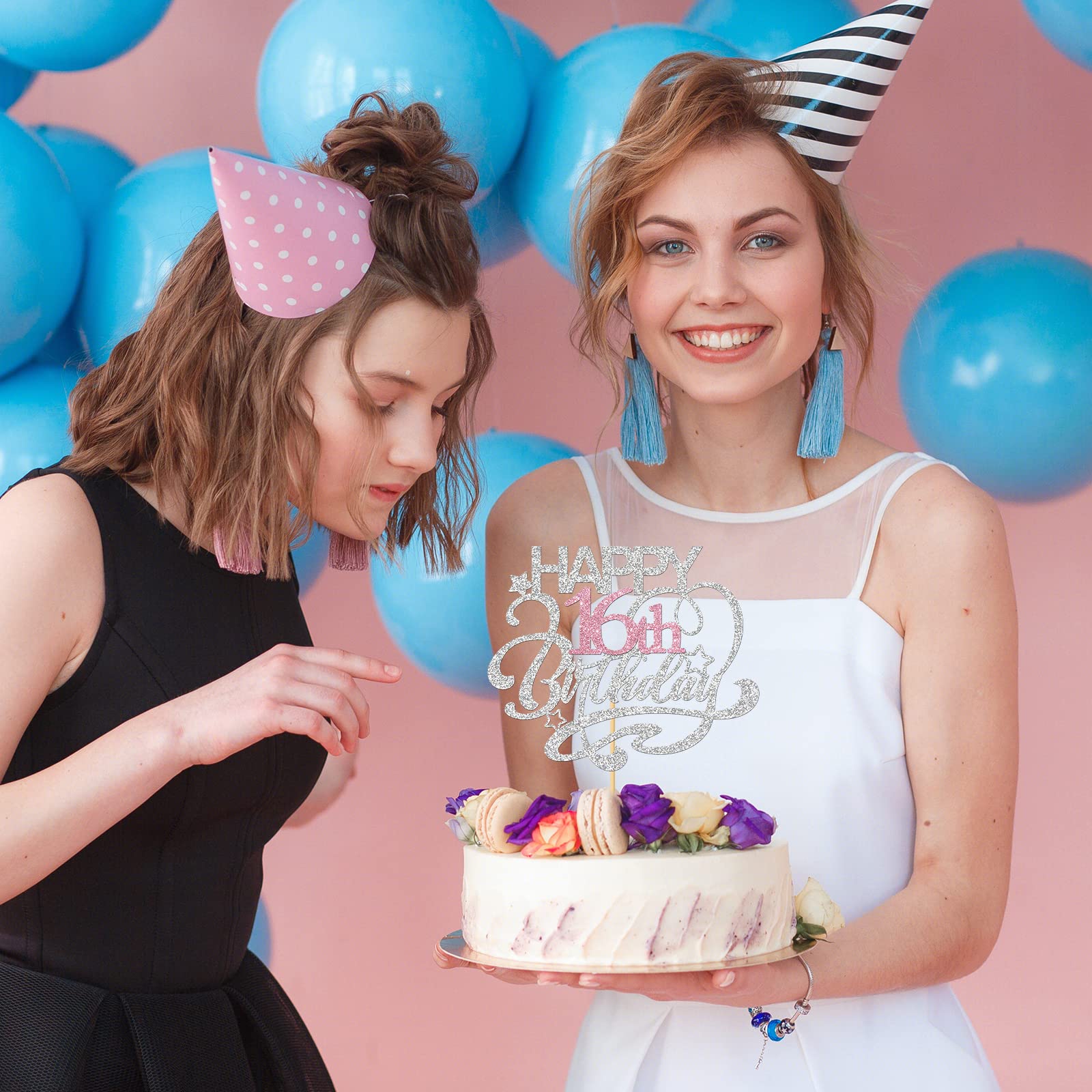 Tortenaufsatz 'Cheers To 16 Years' – Glitzernd, Für Den 16. Geburtstag