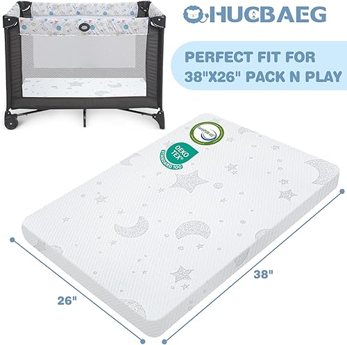 Miniatura 2 de Pack and Play - Colchón de 38 x 26 pulgadas con funda jacquard transpirable, colchón transpirable de doble cara, suave y firme de espuma
