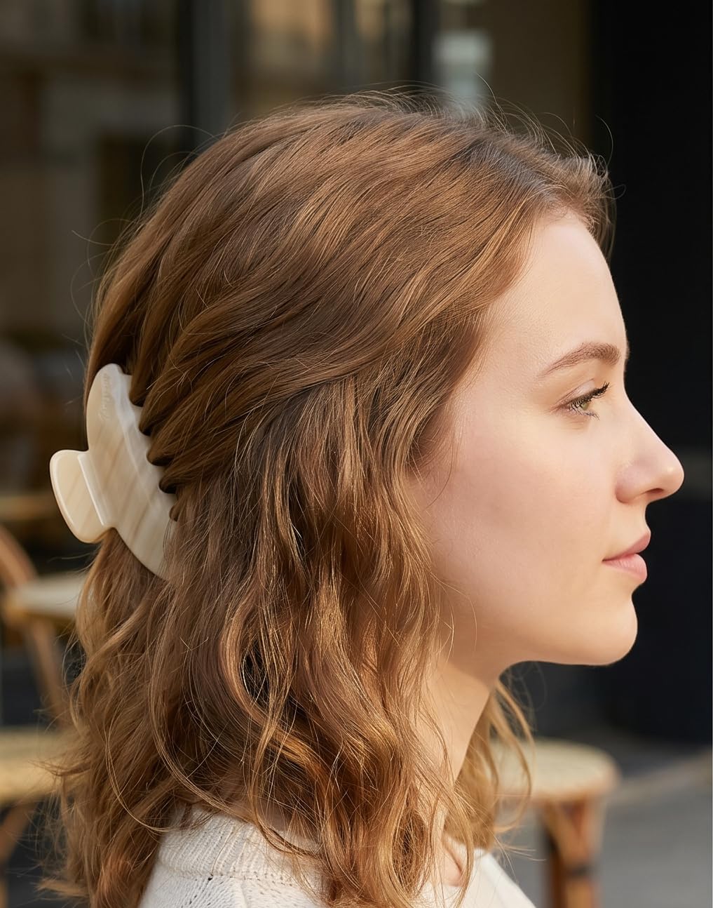 Acetate Hair Claw Clip for Women, 4 Inch Large French Banana Clips, Handmade Cellulose Acetate Barrettes for All Hair Types — Strong Hold, Non-Slip Jaw Clip (Buttercream)