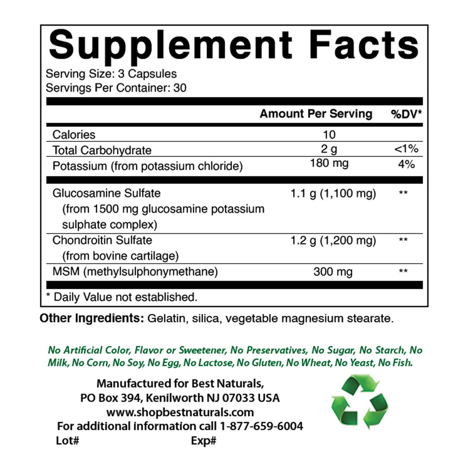 Best Naturals, Glucosamine Chondroitin MSM Supplements, 2600 mg per Serving, 90 Capsules (90 Count (Pack of 2)) — Amazon image 2