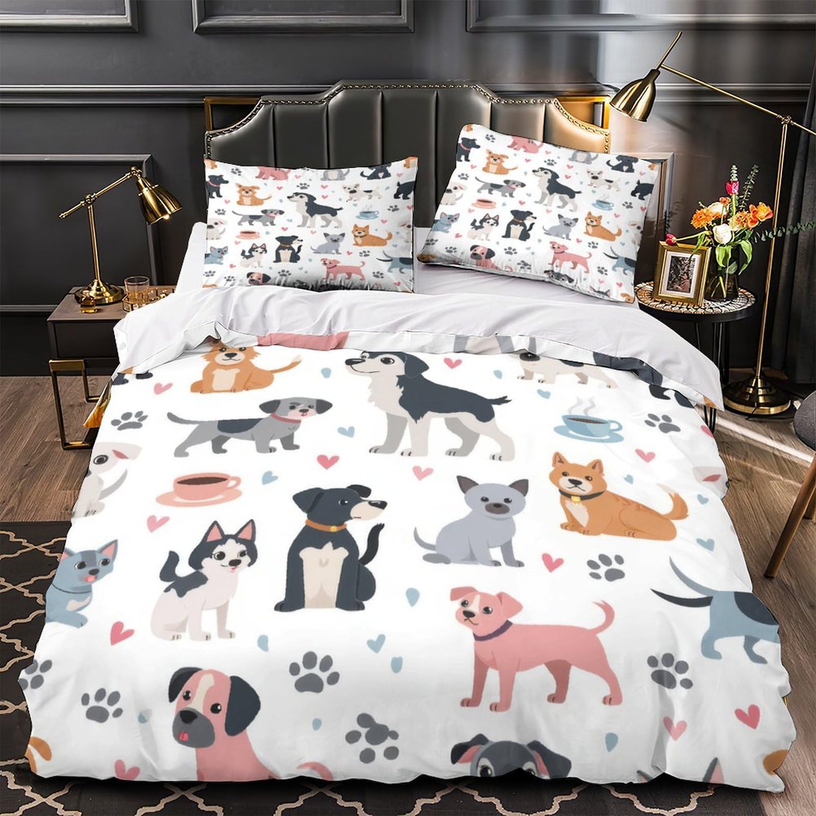 Parure de lit chien mignon 220x240 avec fermeture éclair hypoallergénique