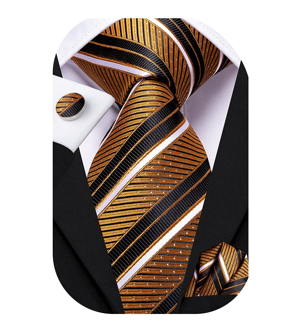 Dubulle Mens Paisley Striped Tie WOVEN Necktie for Men and Handkerchief Cufflinks Set Wedding Formal Business