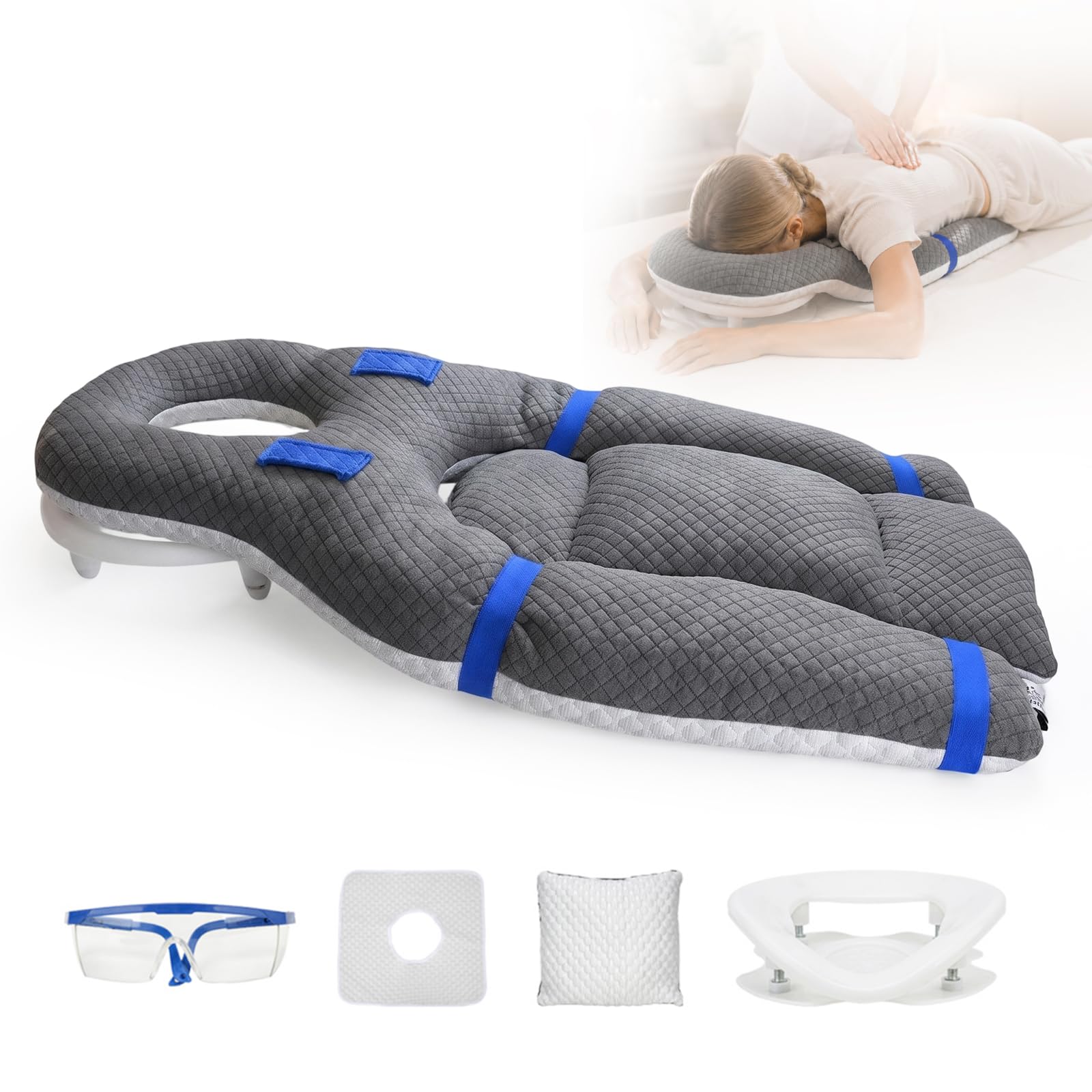 Almohada para dormir boca abajo con orificio para la cabeza, almohada ergonómica para dormir boca abajo, para dormir boca abajo, masaje reposacabezas, soporte ajustable y almohadilla para el