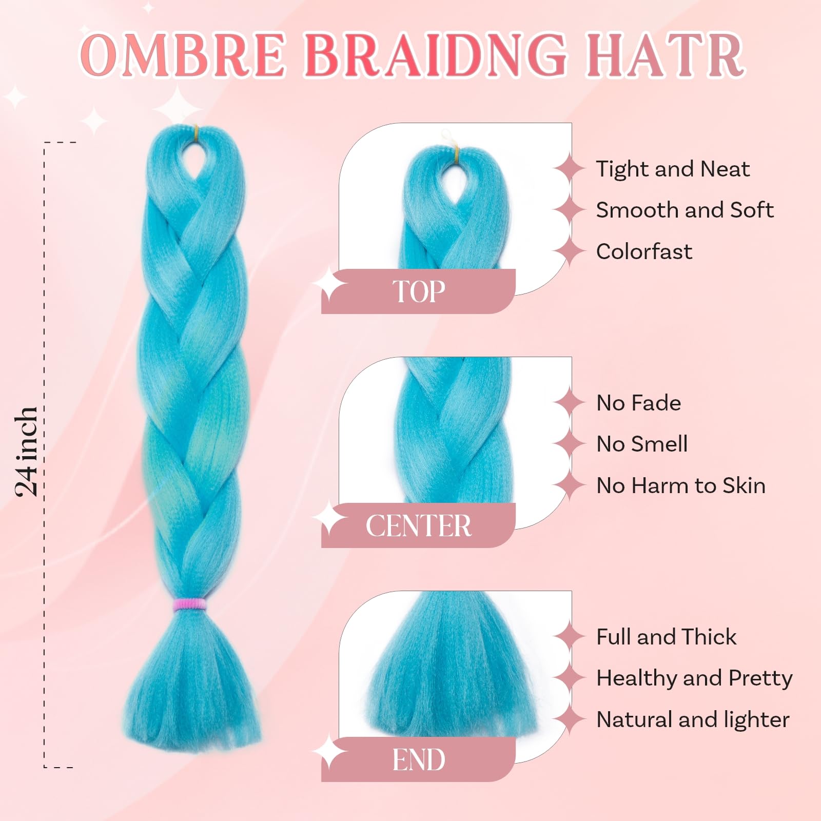 SEGO Pro Braiding Hair Extensions 24 Inch Yaki Synthetic Jumbo Box Braid Hair for Crochet Twist Braids for Women Pack of 3 (Sky Blue) - Image 2