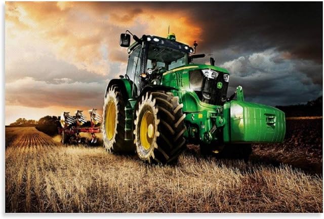 Huangchen John Deere Tractor Retro Car Canvas Art Poster and Wall Art Picture Print Modern Family bedroom Decor Posters 12x18inch(30x45cm)