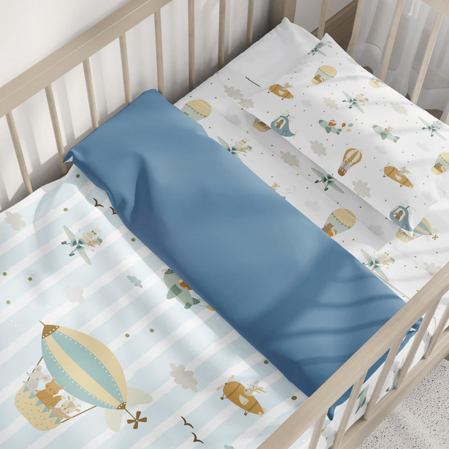 Copripiumino reversibile 100% cotone biologico per culla 60x120 cm, previene le allergie, coperta decorativa per la camera da letto, ultra morbido, collezione Premium, Industry Spagna (Palloncini)