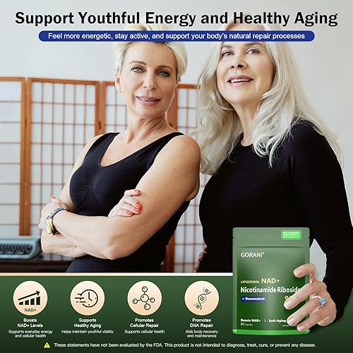 Miniatura 4 de Gorani Suplemento NAD+ 900MG, ribósido de nicotinamida, resveratrol liposomal, quercetina (1)