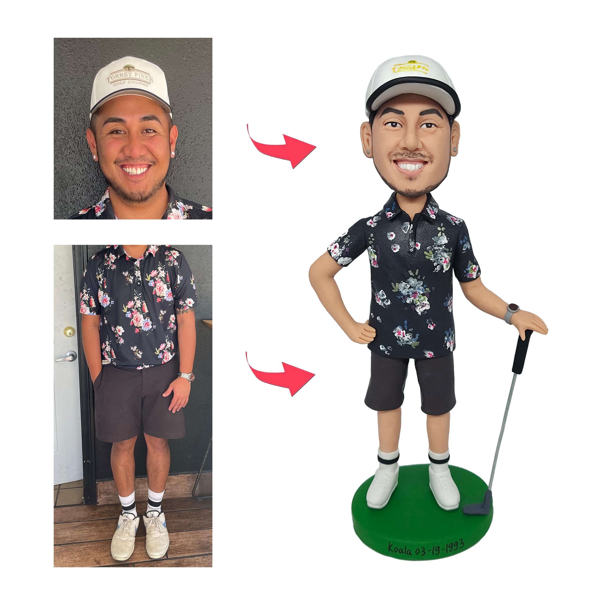 Niestandardowa figurka Bobblehead Spersonalizowane prezenty dla lalek Black Golfer dla taty chłopaka męża szefa biura współpracownika, wykwintne detale, kolekcjonerska ręcznie robiona rzeźba na deskę rozdzielczą samochodu