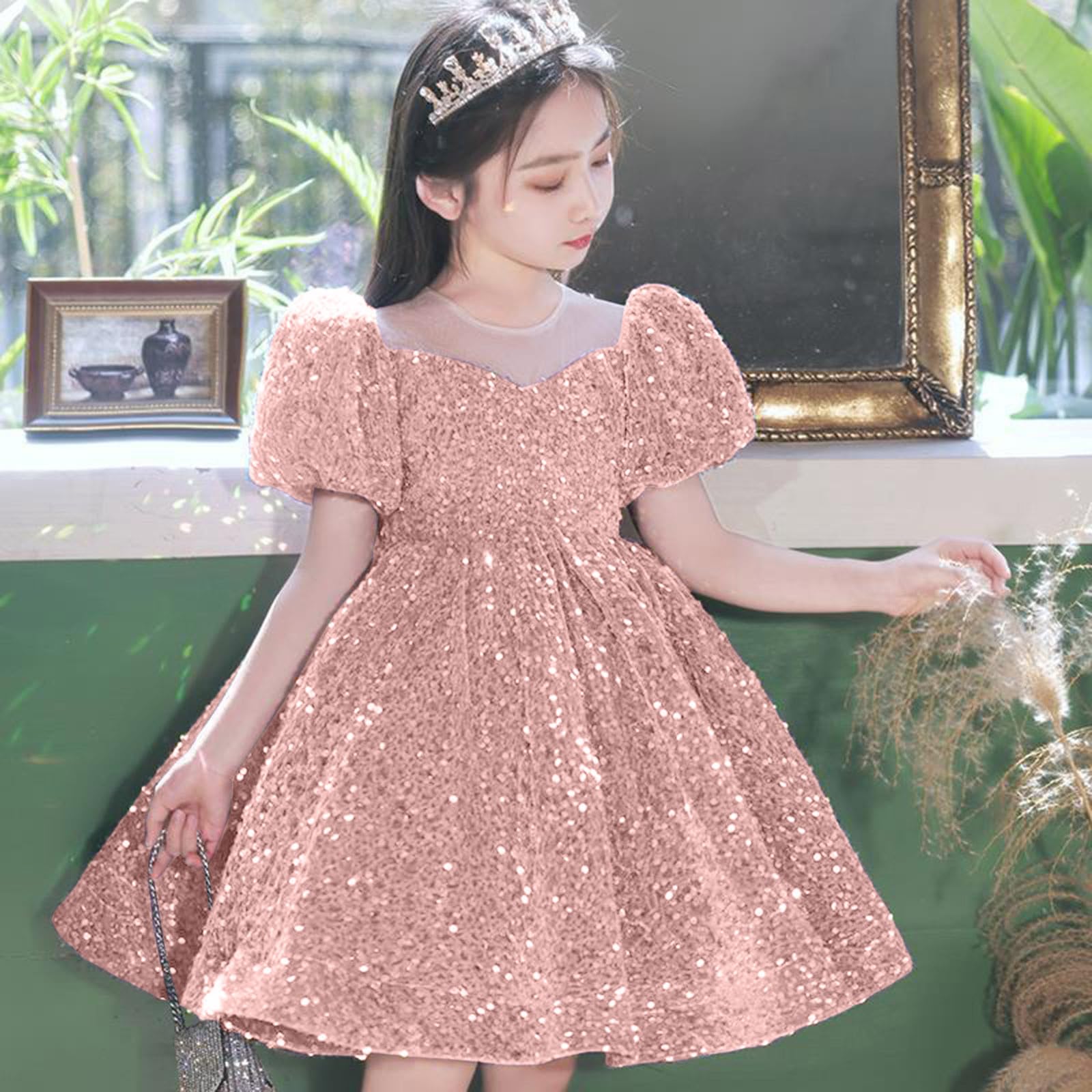 Generisch Kleinkind Kinder Mädchen Niedliches Kleinkind Pailletten Glitzer Party Karneval Kleid Prinzessin Formales Kleid