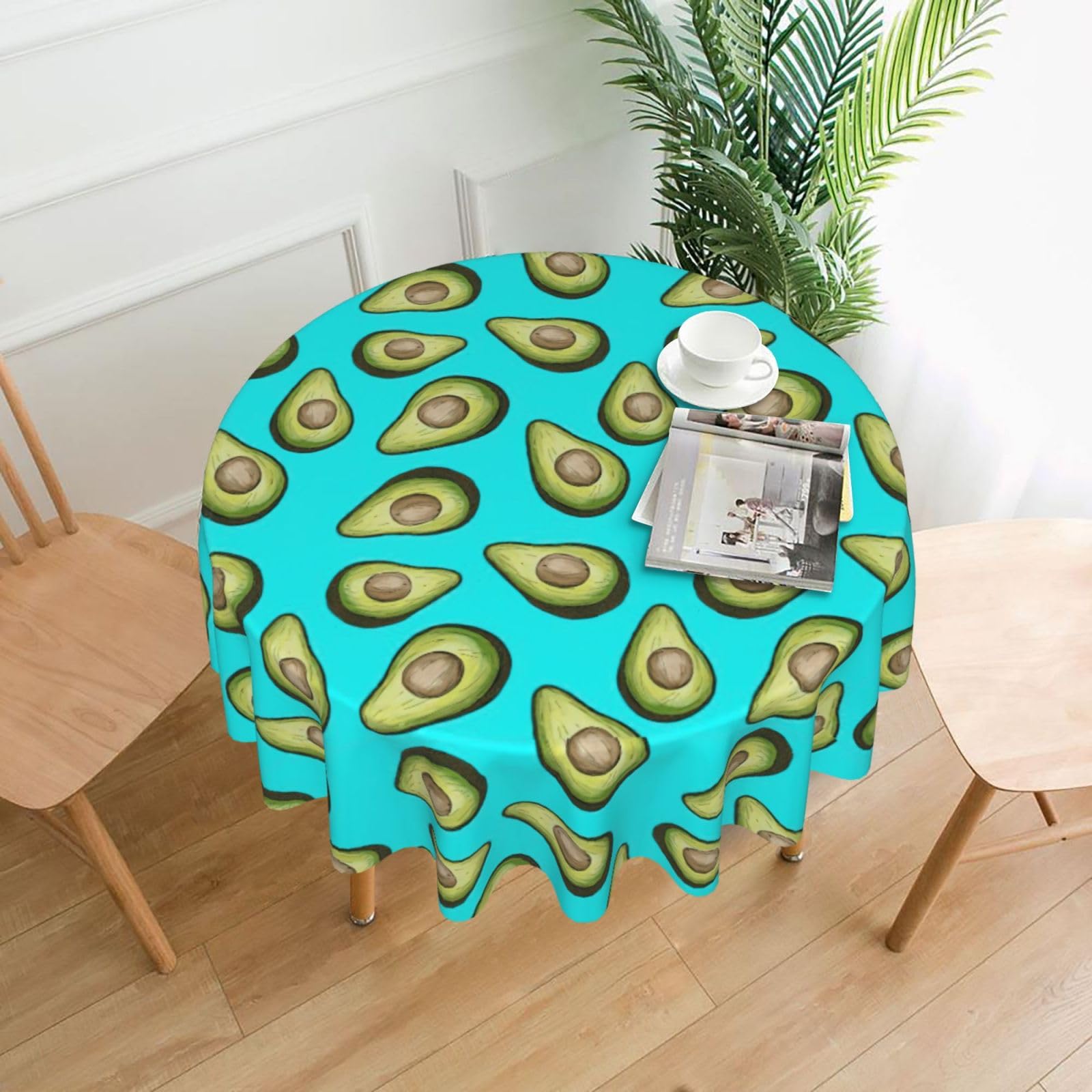 SDEGTHO Fresh Tropical Fruit Avocado Print Modern Retro Round Tablecloth 60in Polyester Fabric Cover for Party Dining Table Washable