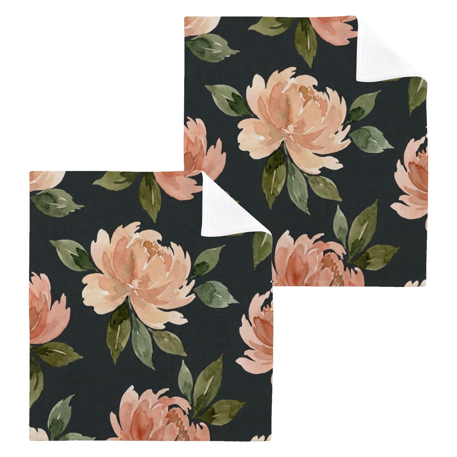 BOESI Peach Peony Pattern 12x12in Cotton Washcloth,Face Towel