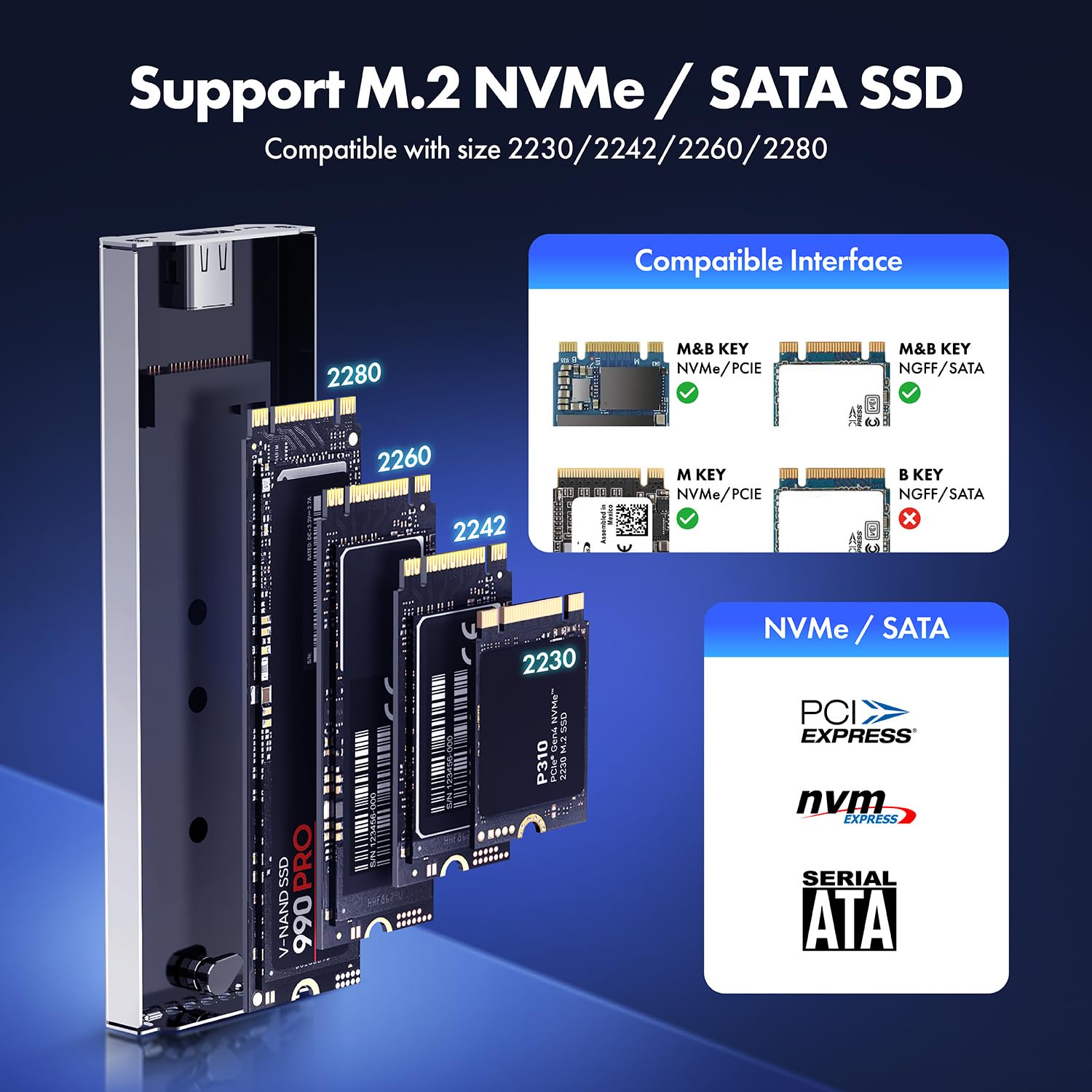GRAUGEAR Obudowa 20 Gbit/s do M.2 NVMe i SATA SSD, USB3.2 Gen2x2 20 Gb/s, obsługuje M.2 2280/2260/2242/2230, chłodzenie Heatpipe, bezgłośne chłodzenie