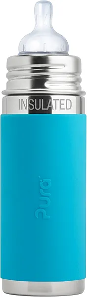 Pura Kiki 7oz Stainless Steel Insulated Infant Bottle – Includes Silicone Medium-Flow Nipple & Sleeve – Anti-Colic, Plastic-Free, MadeSafe Certified