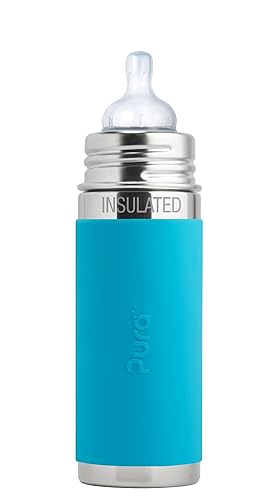 Miniatura 7 de Pura Kiki - Botella infantil aislada de acero inoxidable de 7 onzas, incluye pezón y funda de silicona de flujo medio, anticólicos, sin plástico,