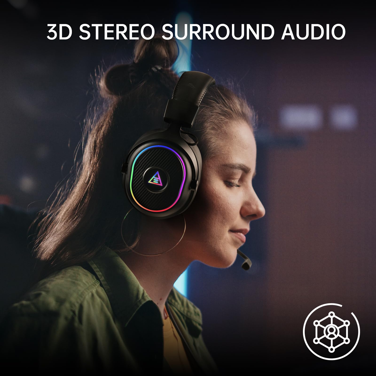 EKSA Mako BT Cuffie Gaming Wireless Per PC/Ps5/Ps4, 2,4GHz Wireless+5.3 Bluetooth Cuffie con Microfono 3D Qualità Audio Senza Perdita di Bassa Latenza, Durata di Oltre 80+ Ore