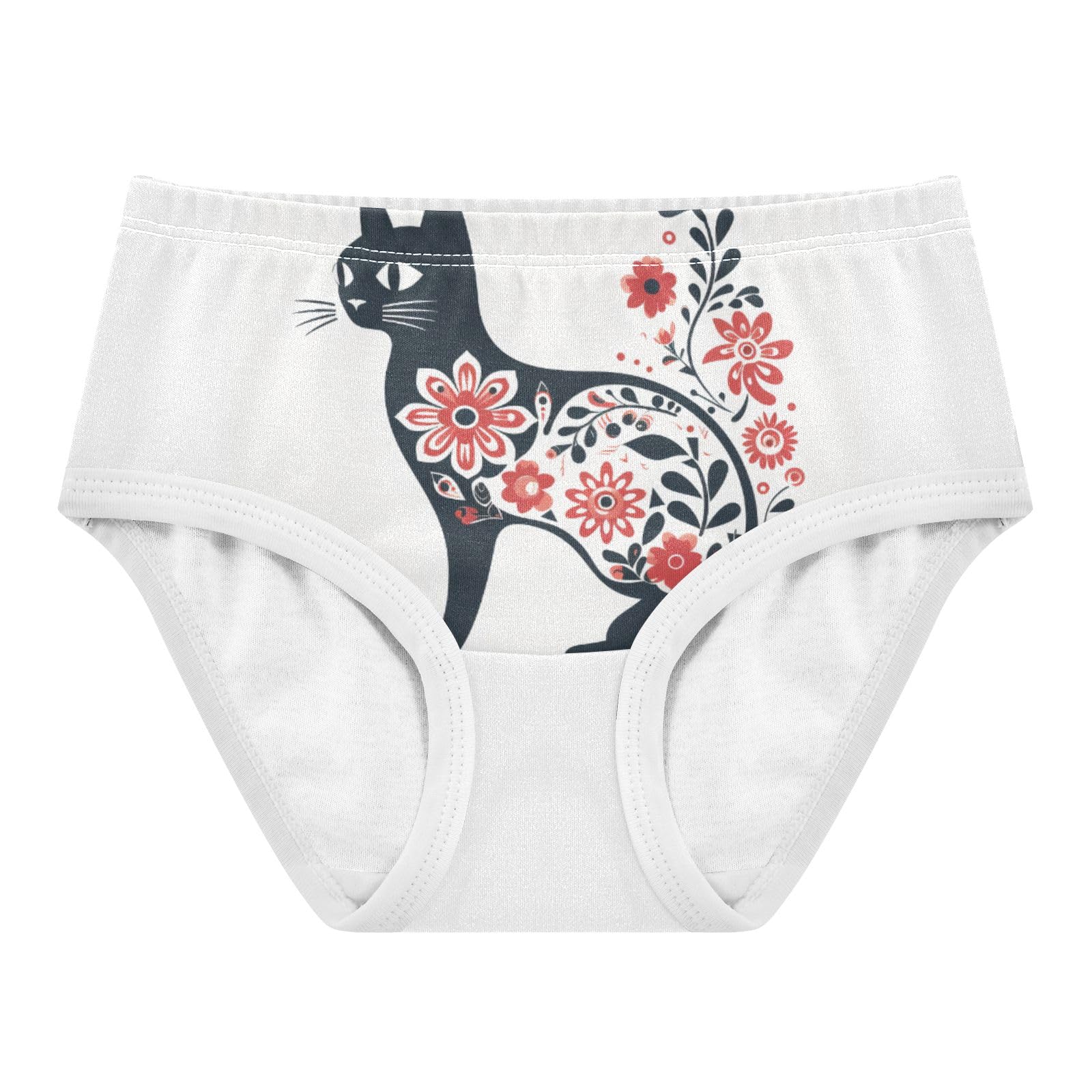 ALAZA Toddler Girls Cotton Hipster Underwear Soft Floral Cat 2 Pack 2T
