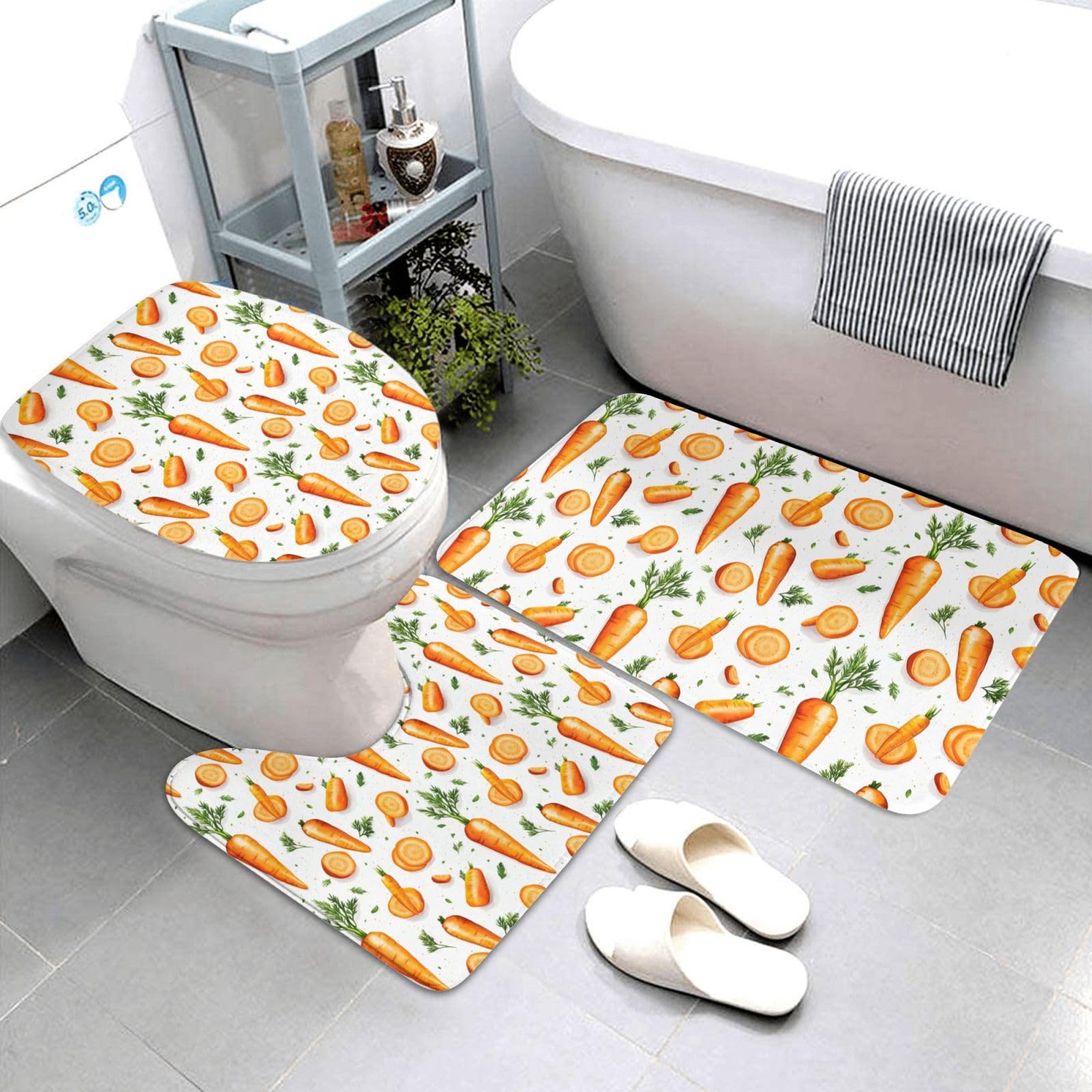 Tapis de salle de bain lavable avec housse couvercle toilette