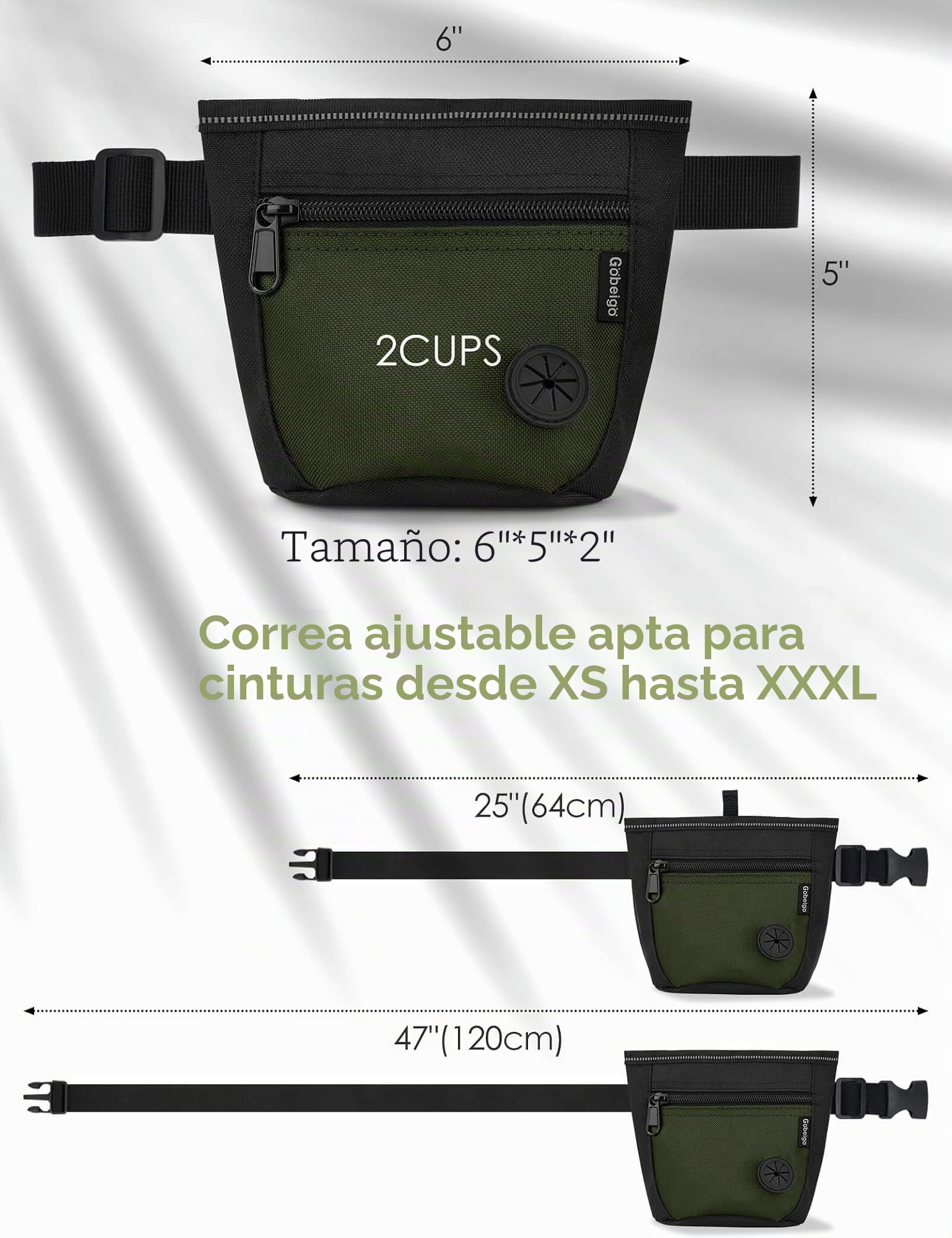 Bolsa de premios para perros y clicker de entrenamiento Gobeigo, dos cierres magnéticos mejorados para evitar derrames, bolsa de premios de 2 tazas con dispensador de bolsas para excrementos, bolsa de